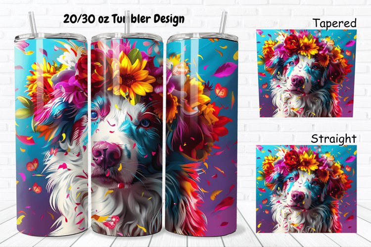 3D Dog Flowers 20/30oz Skinny Tumbler