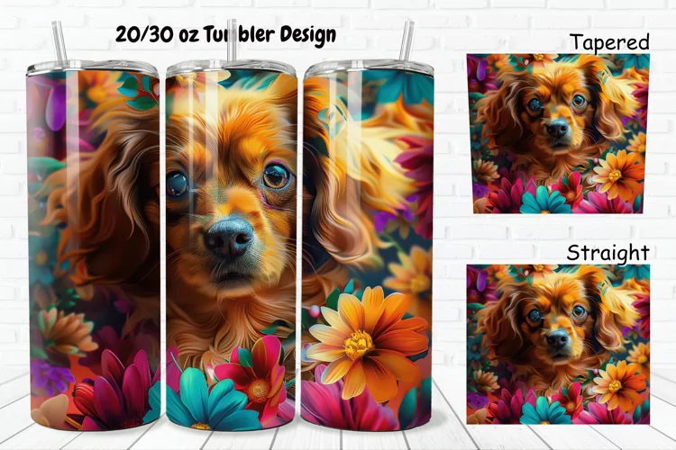 3D Dog Flowers 20/30oz Skinny Tumbler