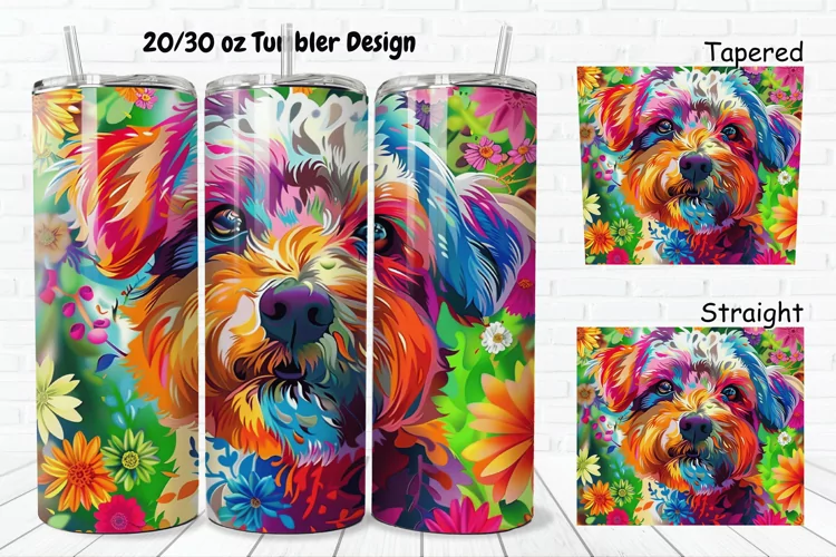 3D Dog Flowers 20/30oz Skinny Tumbler