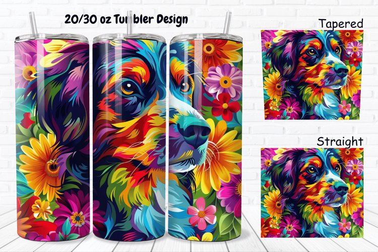 3D Dog Flowers 20/30oz Skinny Tumbler