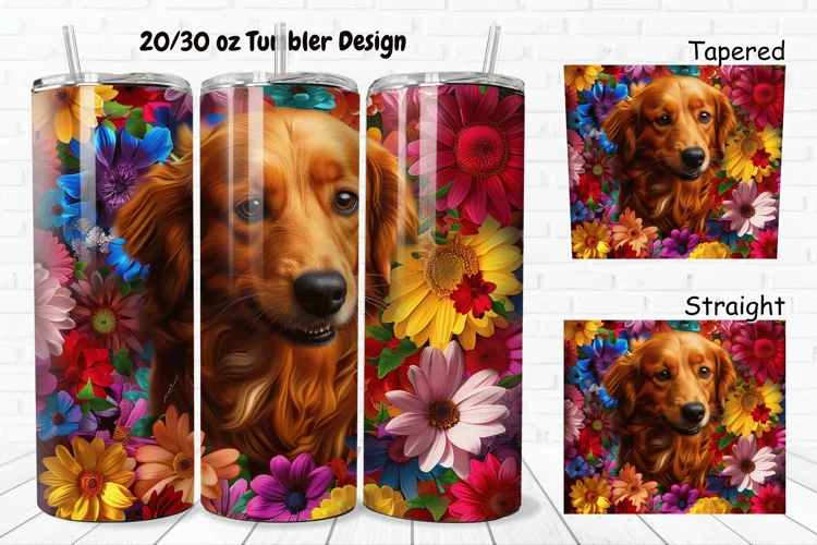 3D Dog Flowers 20/30oz Skinny Tumbler