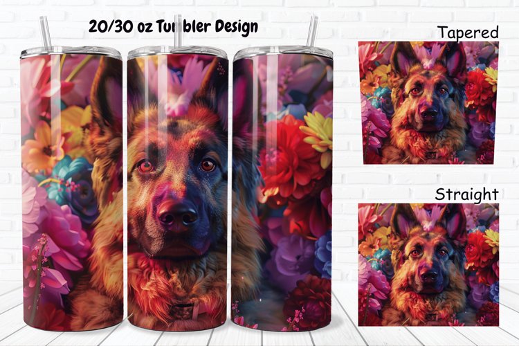 3D Dog Flowers 20/30oz Skinny Tumbler