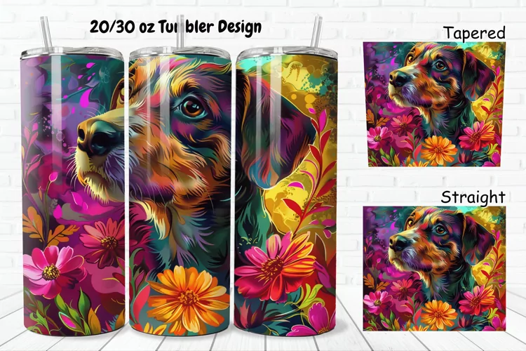 3D Dog Flowers 20/30oz Skinny Tumbler