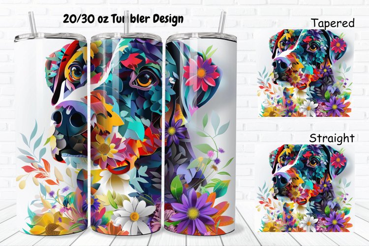 3D Dog Flowers 20/30oz Skinny Tumbler