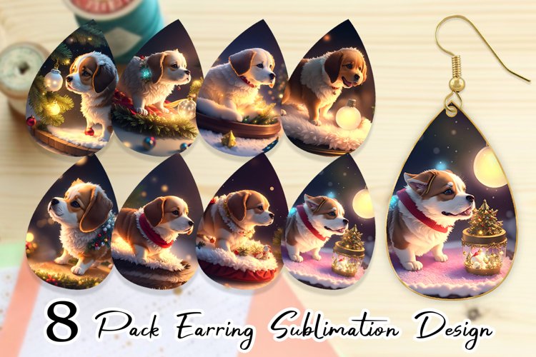 3D Dog with Christmas snow Earring teardrop sublimation desi