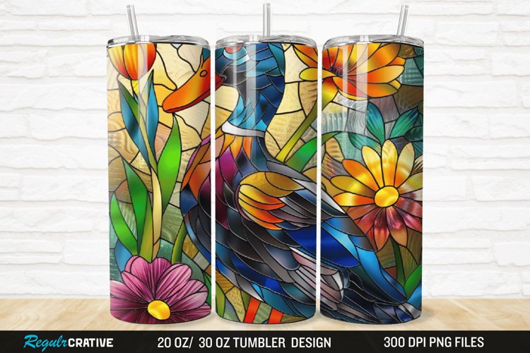Stained Glass 3D Duck Floral 20/30oz Skinny Tumbler