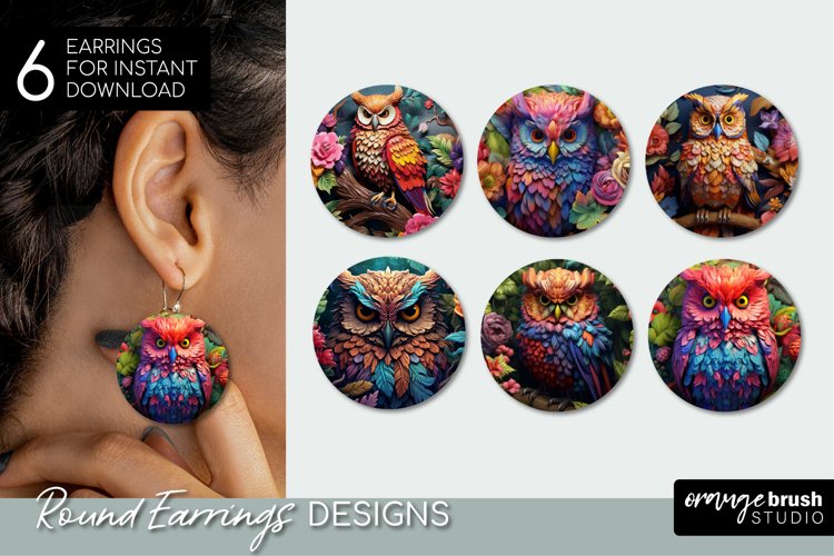 3D Earrings bundle 3D Owl Round Earrings Sublimation Design