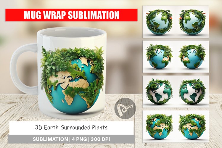 Mug Wrap Design 3D Earth Surrounded Plants