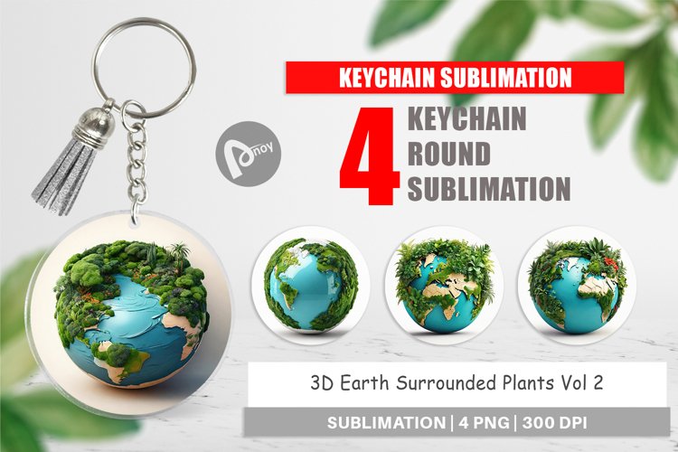 Keychain 3D Earth Surrounded Plants