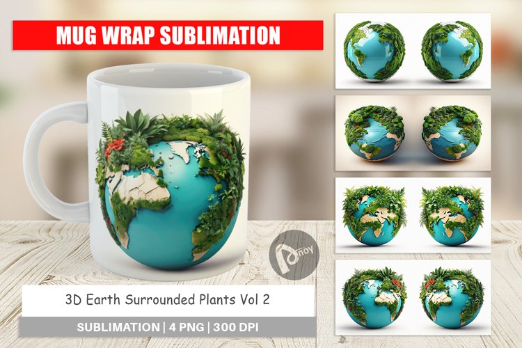 Mug Wrap Design 3D Earth Surrounded Plants