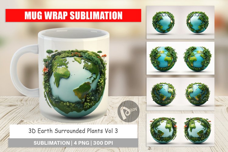Mug Wrap Design 3D Earth Surrounded Plants example image 1
