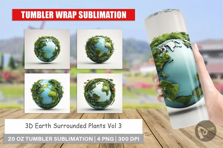 Tumbler Wrap 3D Earth Surrounded Plants