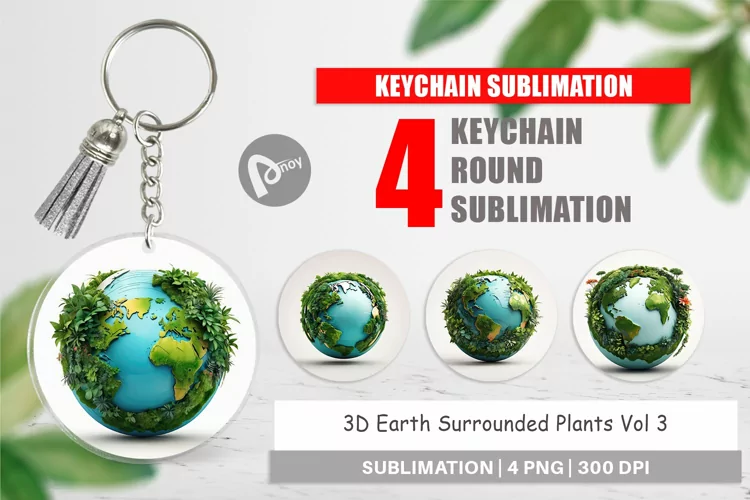 Keychain 3D Earth Surrounded Plants