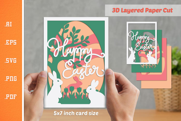 Happy Easter - 3D Layered Paper Cut SVG