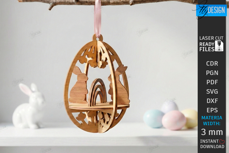 3D Easter Egg Ornament Laser Cut | Layered Easter Decor SVG