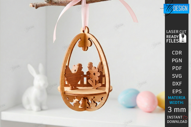3D Easter Egg Ornament Laser Cut | Layered Easter Decor SVG