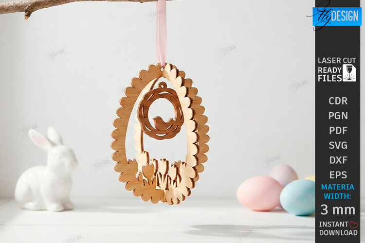 3D Easter Egg Ornament Laser Cut | Layered Easter Decor SVG