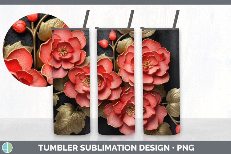3D Elegant Begonia Flowers Tumbler | Sublimation 20 oz Skinn