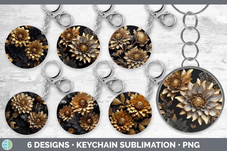 Bundle of six Black Chrysanthemums Keychain designs.