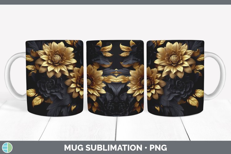 3D Elegant Chrysanthemum Flowers Mug Wrap | Sublimation Coff