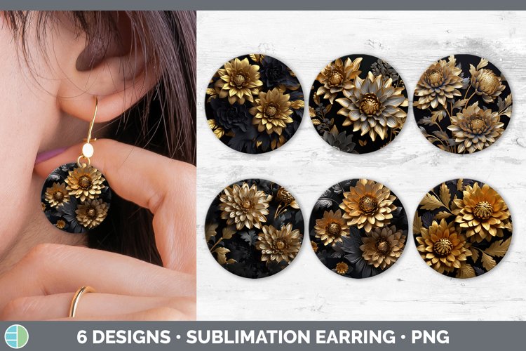 3D Elegant Chrysanthemum Flowers Round Earrings Sublimatio