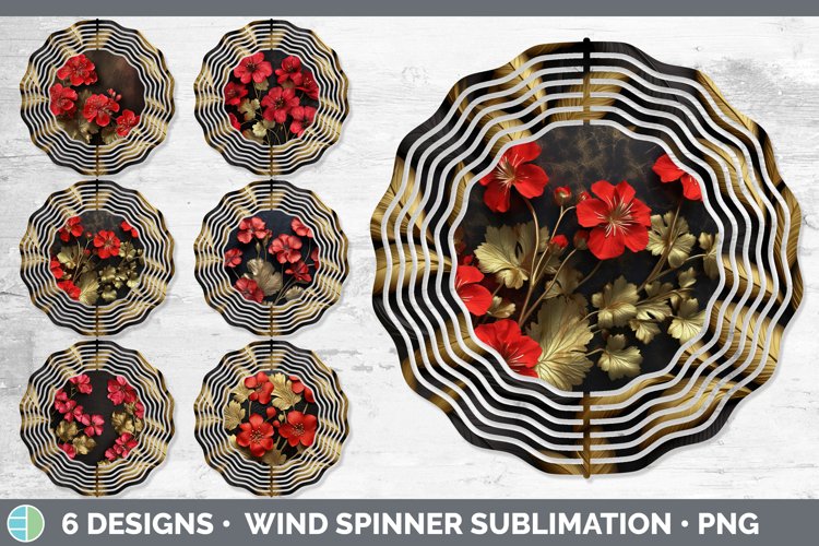 Bundle of six Black Geraniums Wind Spinner designs.