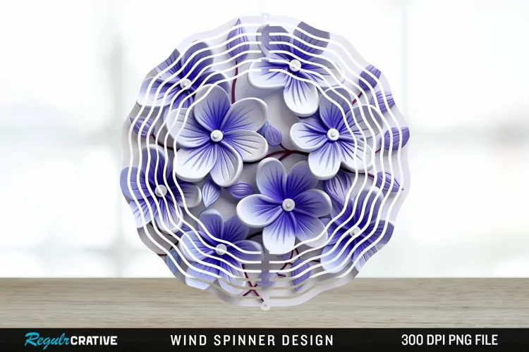 3D Elegant Periwinkle Flowers Wind Spinner Sublimation PNG