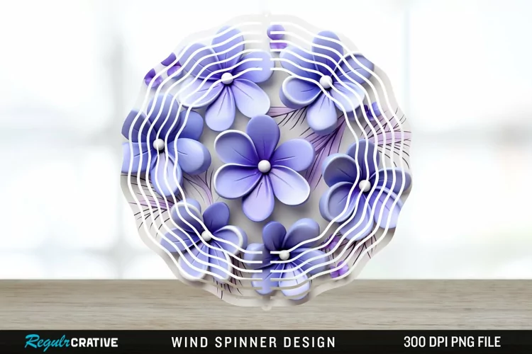 3D Elegant Periwinkle Flowers Wind Spinner Sublimation PNG