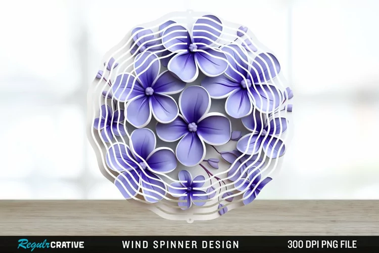 3D Elegant Periwinkle Flowers Wind Spinner Sublimation PNG