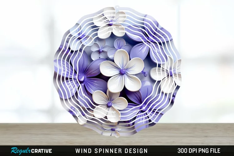 3D Elegant Periwinkle Flowers Wind Spinner Sublimation PNG