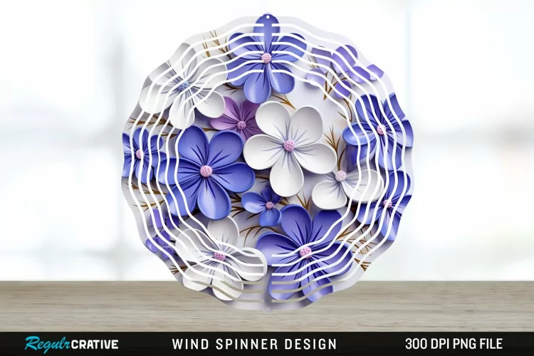 3D Elegant Periwinkle Flowers Wind Spinner Sublimation PNG