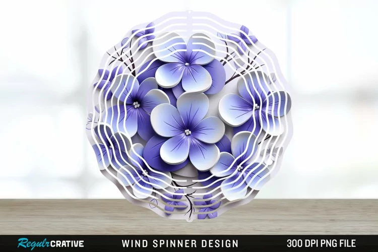 3D Elegant Periwinkle Flowers Wind Spinner Sublimation PNG