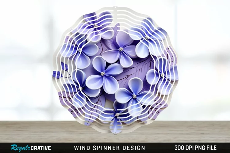 3D Elegant Periwinkle Flowers Wind Spinner Sublimation PNG