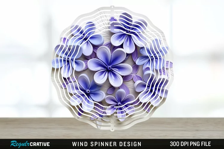 3D Elegant Periwinkle Flowers Wind Spinner Sublimation PNG