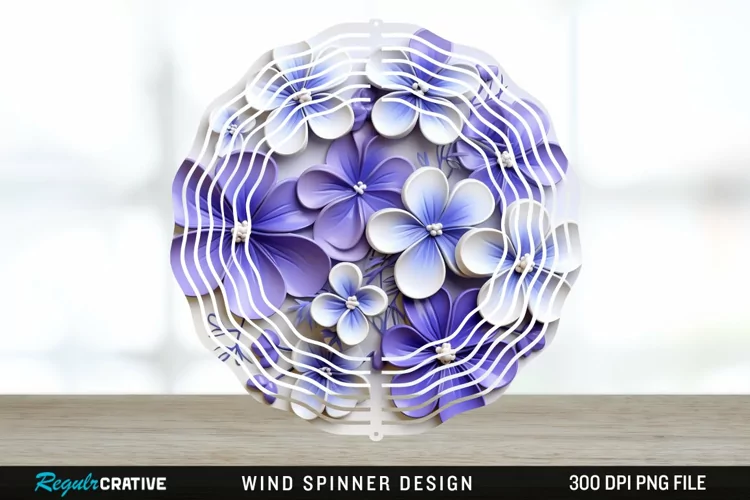 3D Elegant Periwinkle Flowers Wind Spinner Sublimation PNG