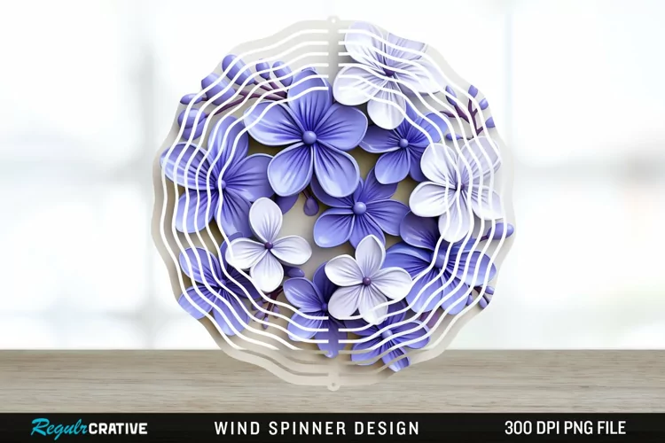 3D Elegant Periwinkle Flowers Wind Spinner Sublimation PNG