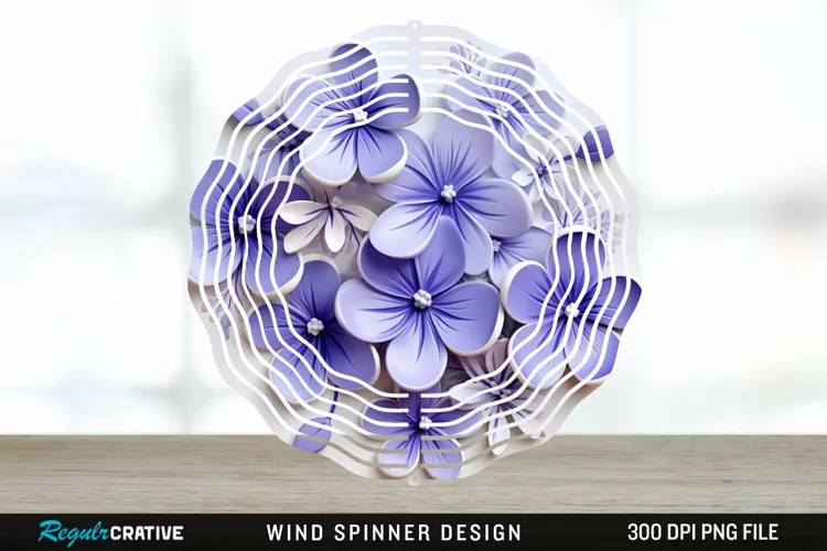 3D Elegant Periwinkle Flowers Wind Spinner Sublimation PNG