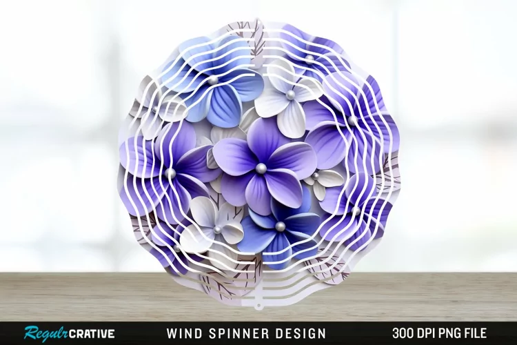 3D Elegant Periwinkle Flowers Wind Spinner Sublimation PNG