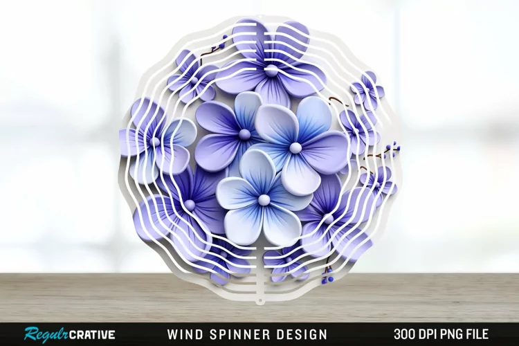 3D Elegant Periwinkle Flowers Wind Spinner Sublimation PNG
