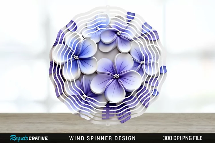 3D Elegant Periwinkle Flowers Wind Spinner Sublimation PNG