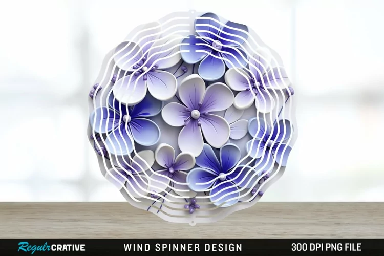 3D Elegant Periwinkle Flowers Wind Spinner Sublimation PNG
