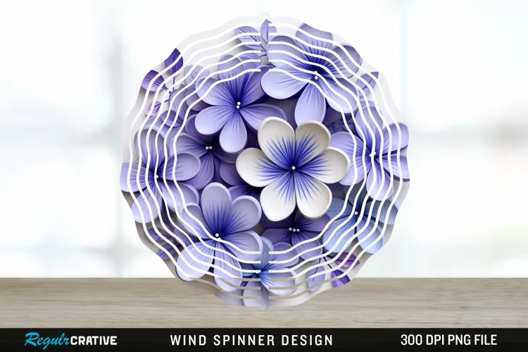 3D Elegant Periwinkle Flowers Wind Spinner Sublimation PNG