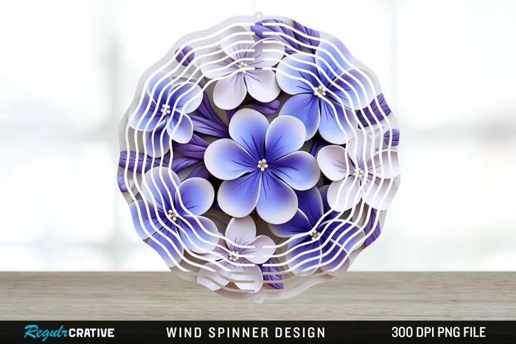 3D Elegant Periwinkle Flowers Wind Spinner Sublimation PNG