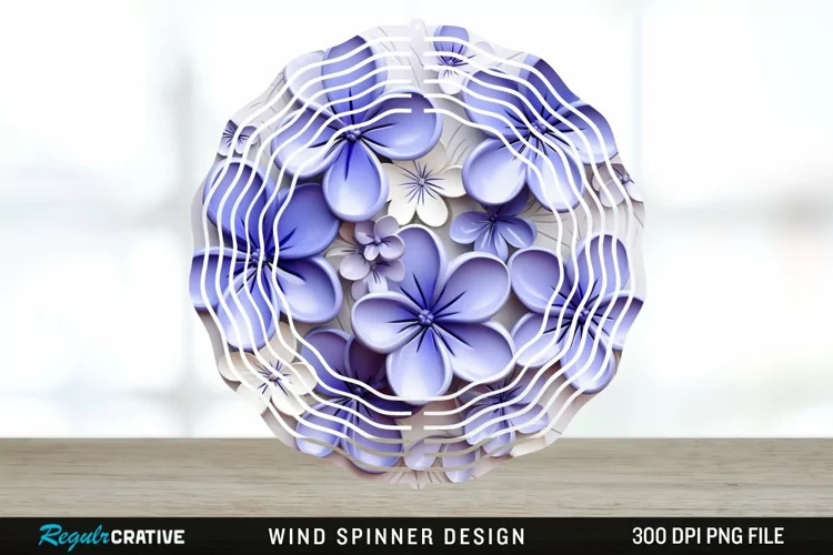 3D Elegant Periwinkle Flowers Wind Spinner Sublimation PNG