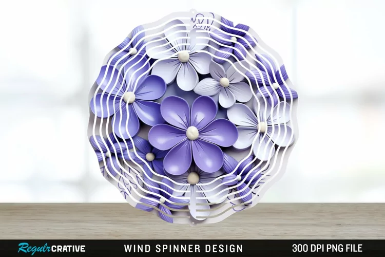 3D Elegant Periwinkle Flowers Wind Spinner Sublimation PNG