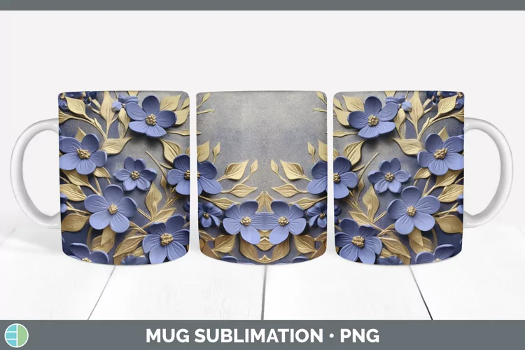 3D Elegant Periwinkle Flowers Mug Wrap | Sublimation Coffee