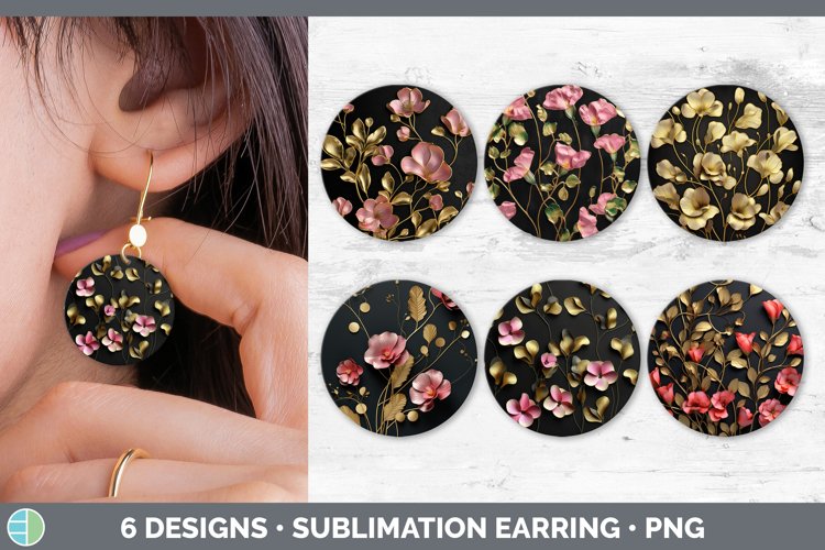 3D Elegant Sweet Pea Flowers Round Earrings | Sublimation Ea