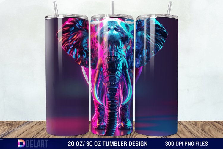 3D Elephant Neon Tumbler Wrap example image 1