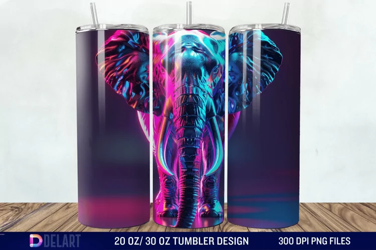 3D Elephant Neon Tumbler Wrap