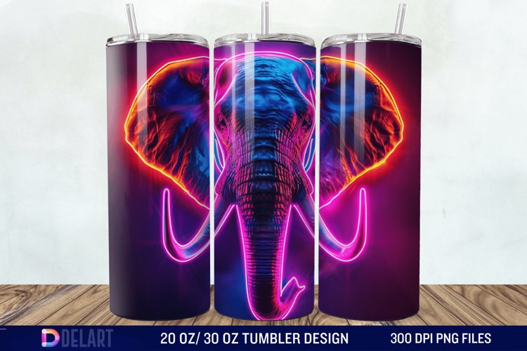 3D Elephant Neon Tumbler Wrap example image 1
